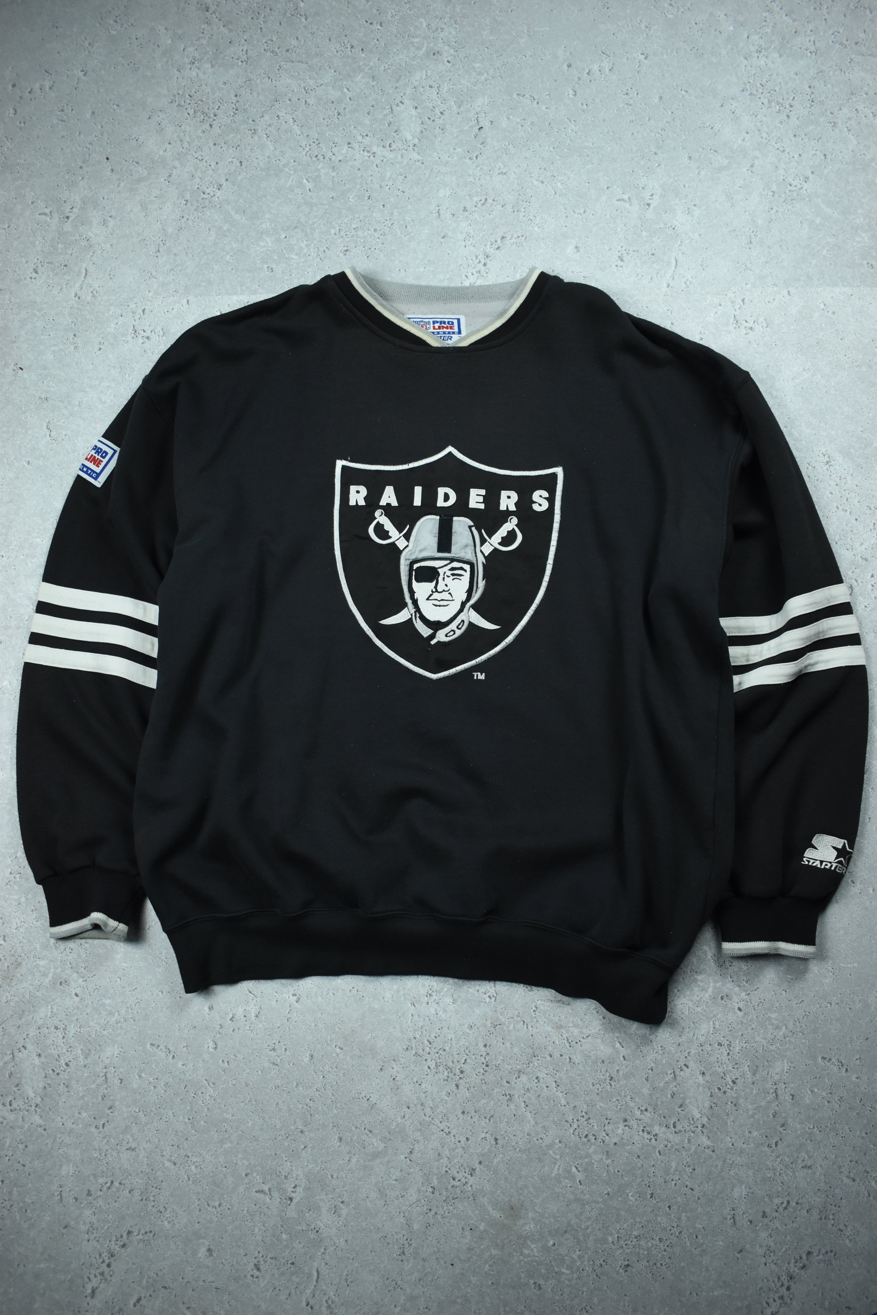 Vintage Raiders Hoodie Starter Black Embroidered 90s -   Israel