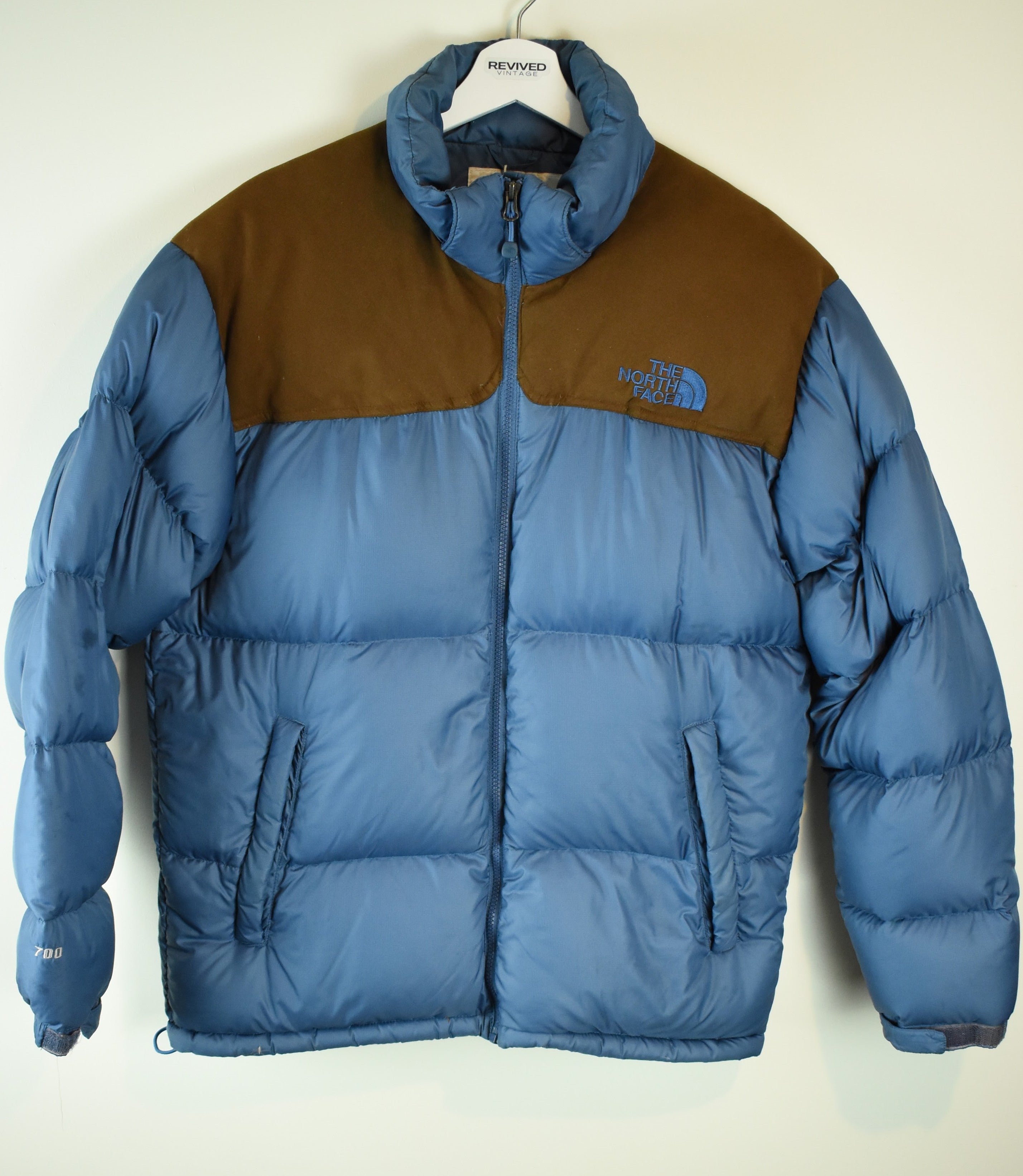 Vintage The North Face 700 Nuptse Puffer Blue & Camel - Extra Large | Vintage Clothing