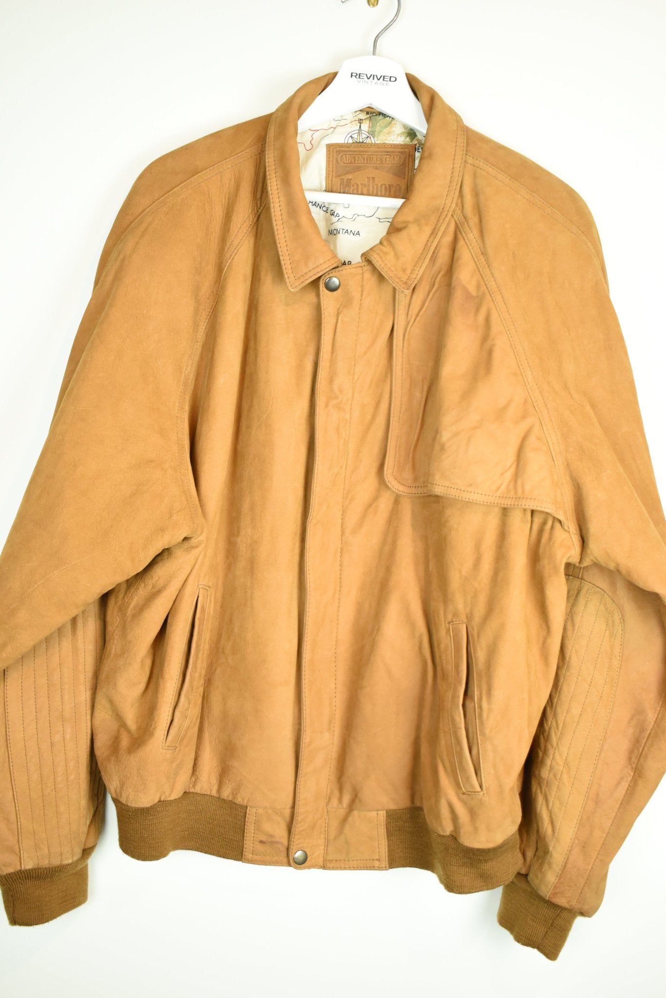 Vintage Marlboro Leather Suede Tan Jacket Large | Vintage Clothing