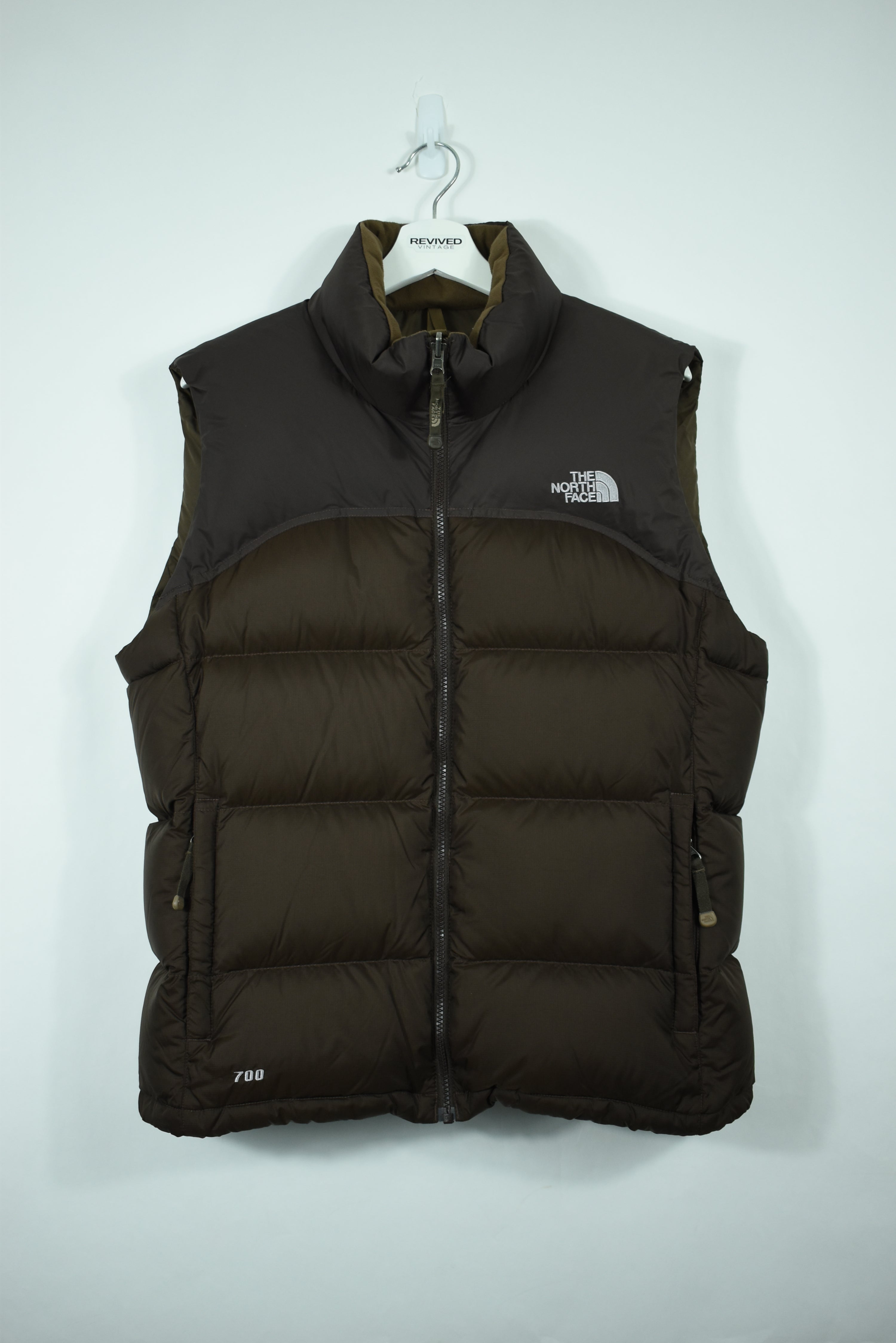 VINTAGE NORTH FACE BROWN PUFFER VEST WOMENS LARGE