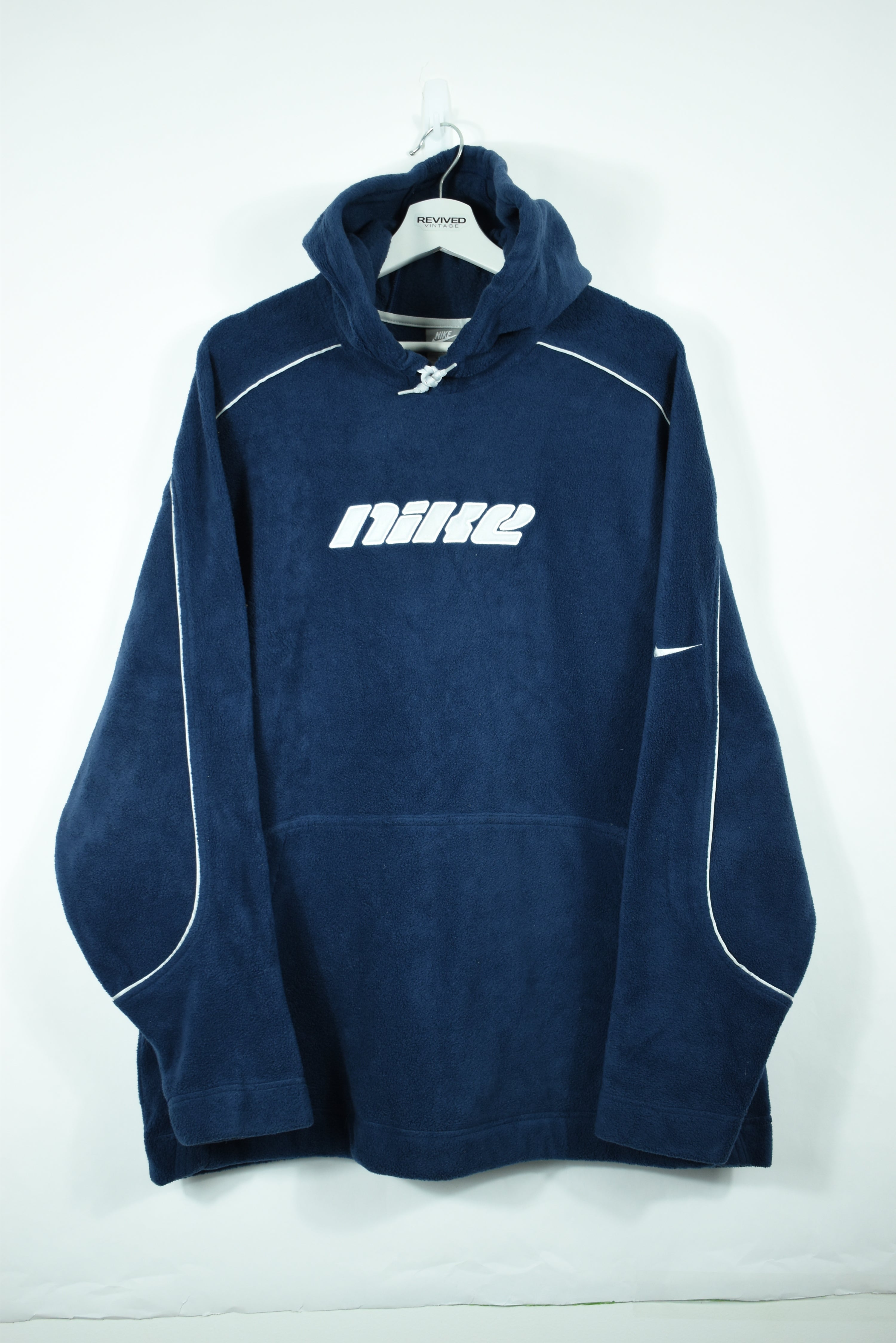 VINTAGE NIKE EMBROIDERY FLEECE HOODIE NAVY LARGE (BAGGY)